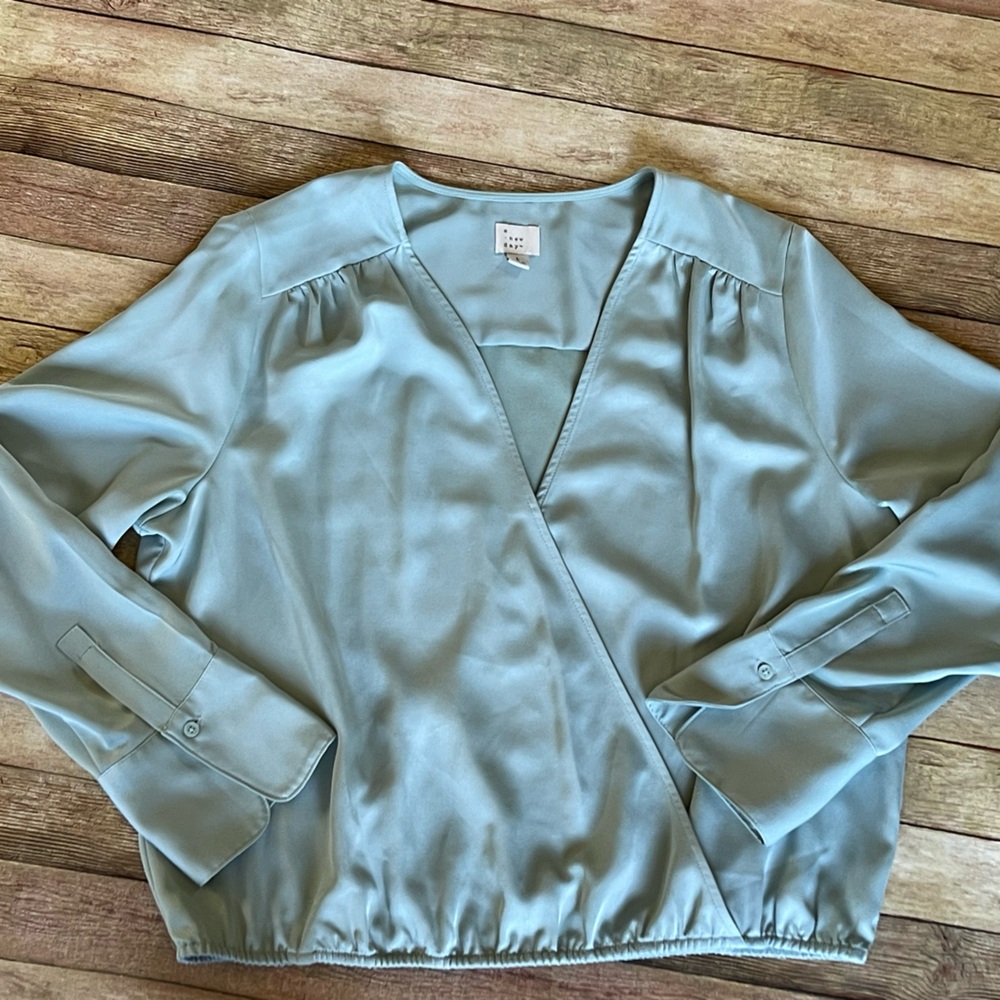 A New Day Sky Blue Satin Blouse